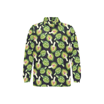 Artichoke Pattern Print Design 01 Long Sleeve Polo Shirt For Men's