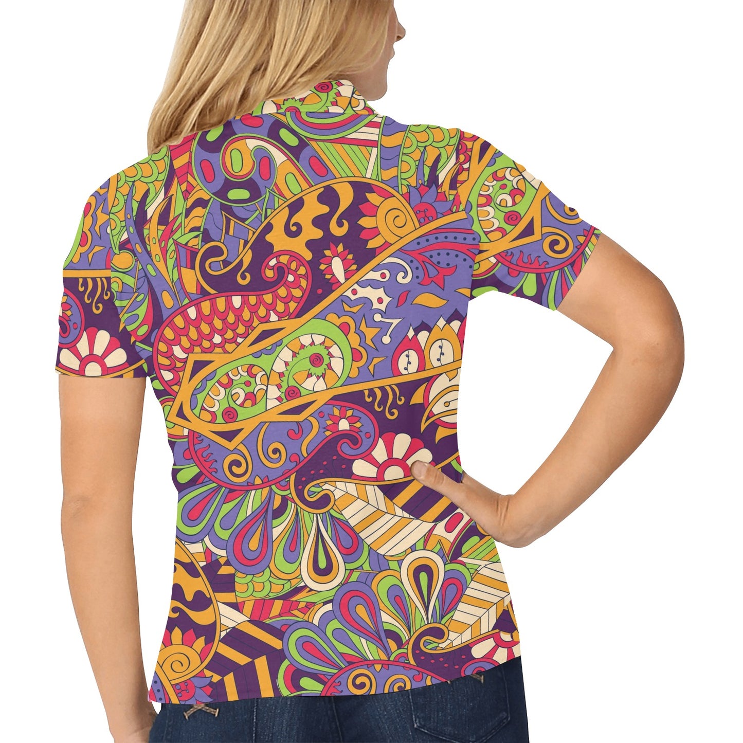 Funky Retro Pattern Print Design A04 Women's Polo Shirt