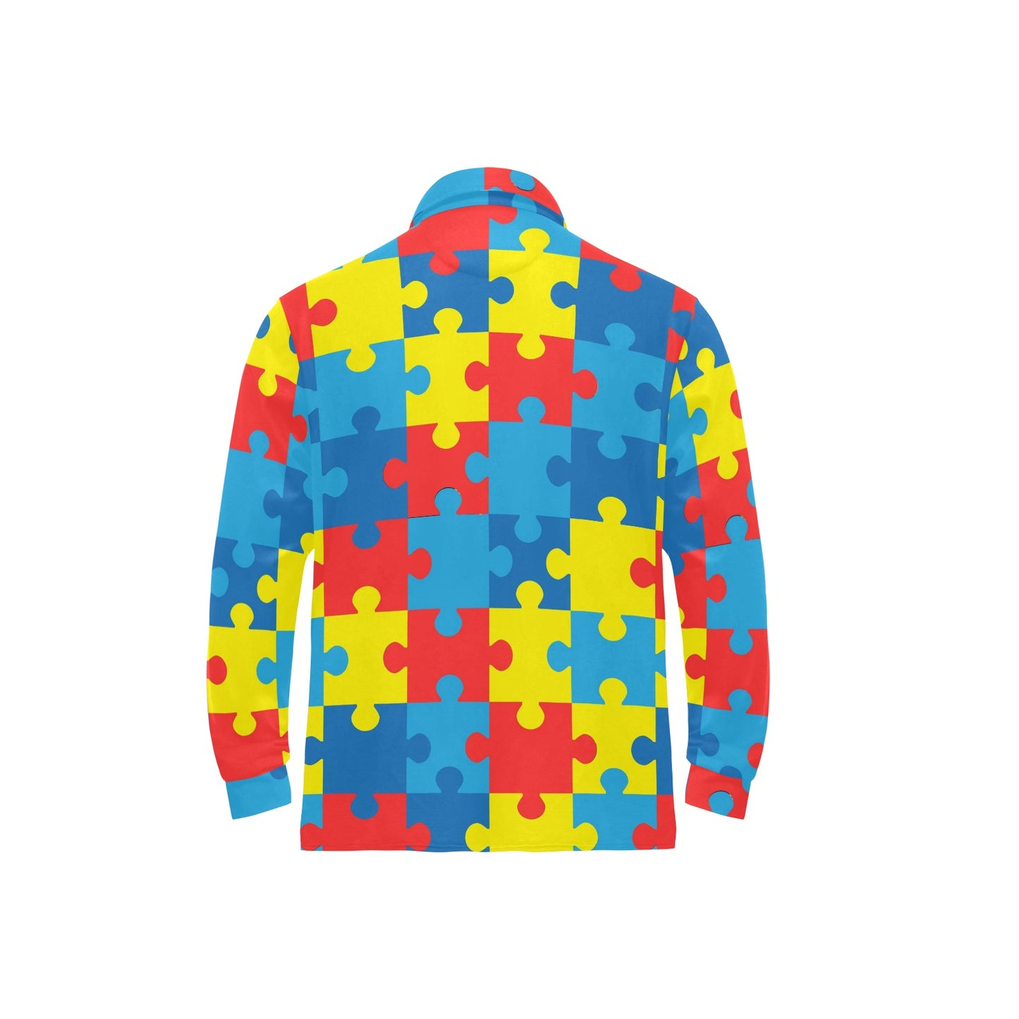 Autism Awareness Puzzles Design Print Long Sleeve Polo Shirt For Men's