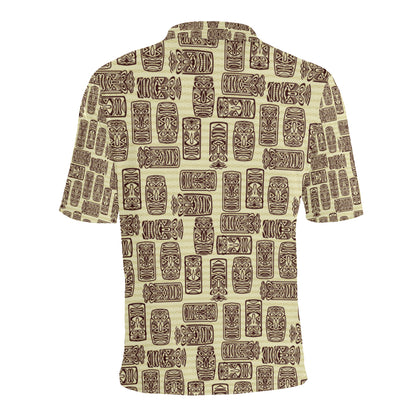 Tiki Brown Mask Print Men Polo Shirt