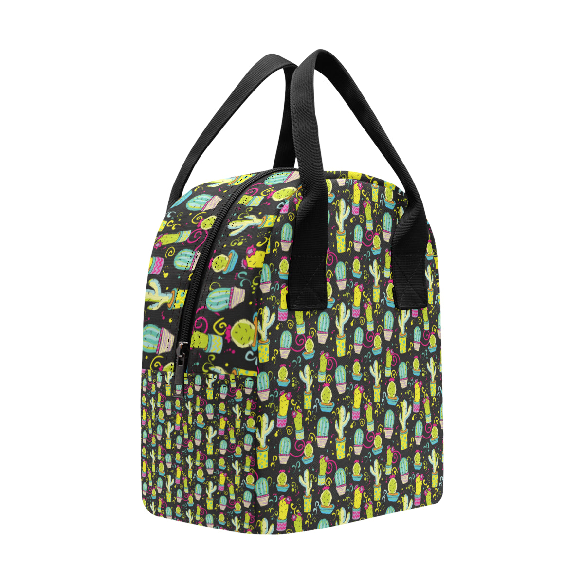 Cactus Neon Style Print Pattern Insulated Lunch Bag