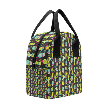 Cactus Neon Style Print Pattern Insulated Lunch Bag