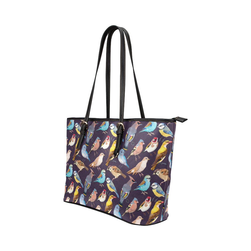 Bird Cute Print Pattern Leather Tote Bag