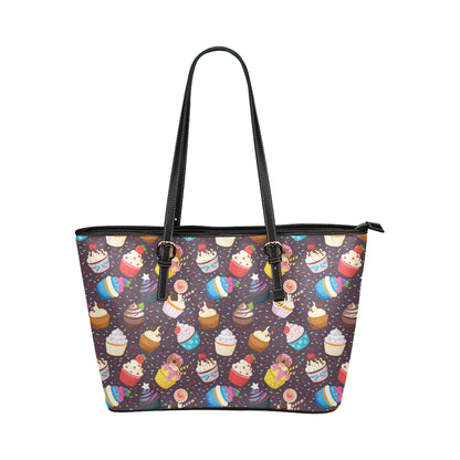 Cupcakes Party Print Pattern Leather Tote Bag