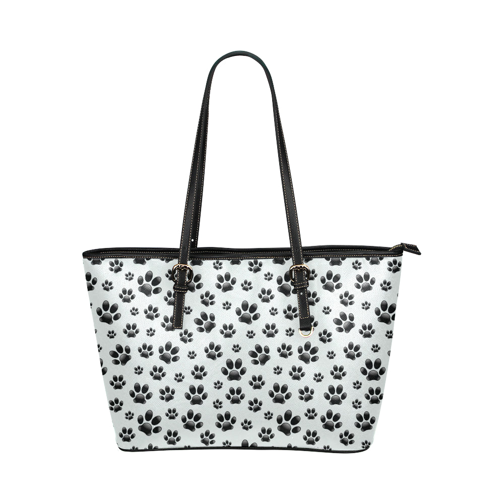 Paw Themed Print Leather Tote Bag