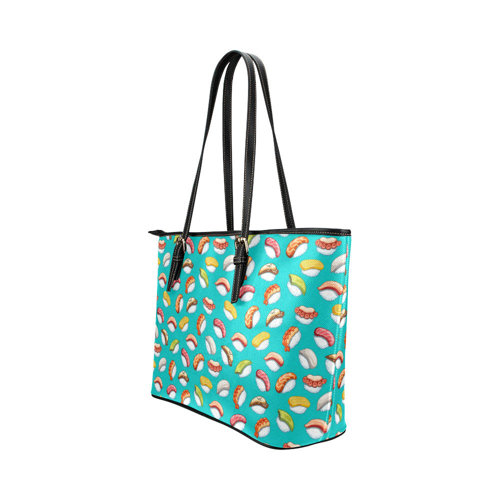 Sushi Themed Print Leather Tote Bag