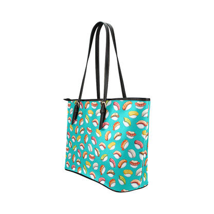 Sushi Themed Print Leather Tote Bag
