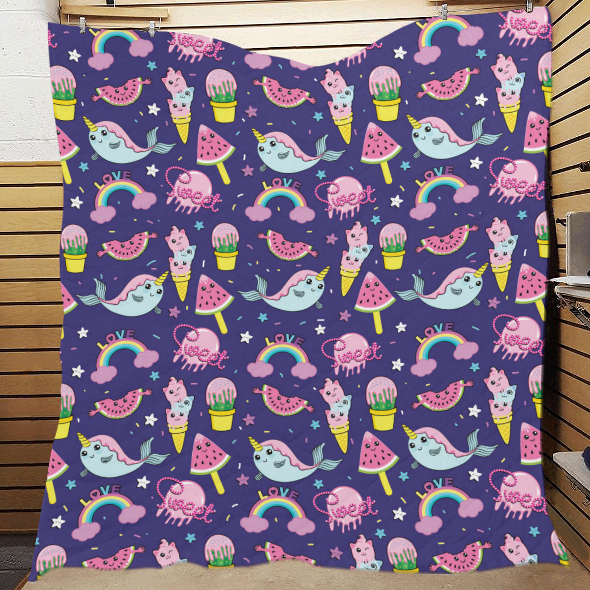 Narwhal Cute Pattern Print Design 02 Premium Quilt