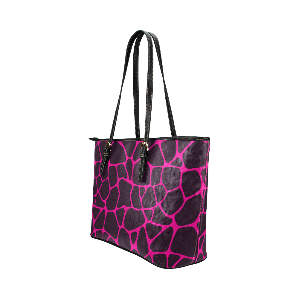 Giraffe Pink Background Texture Print Leather Tote Bag