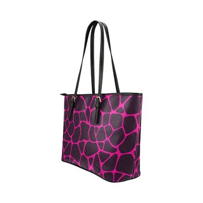 Giraffe Pink Background Texture Print Leather Tote Bag