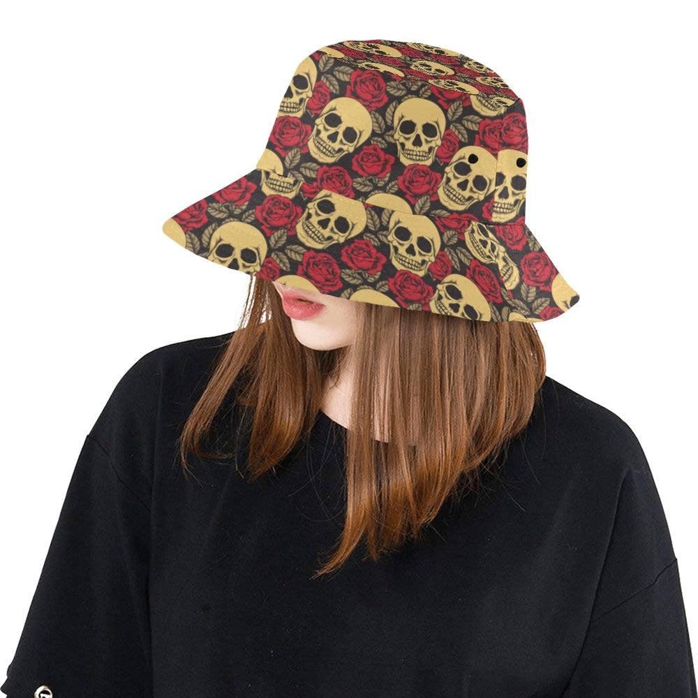 Skull And Roses Print Design LKS302 Unisex Bucket Hat