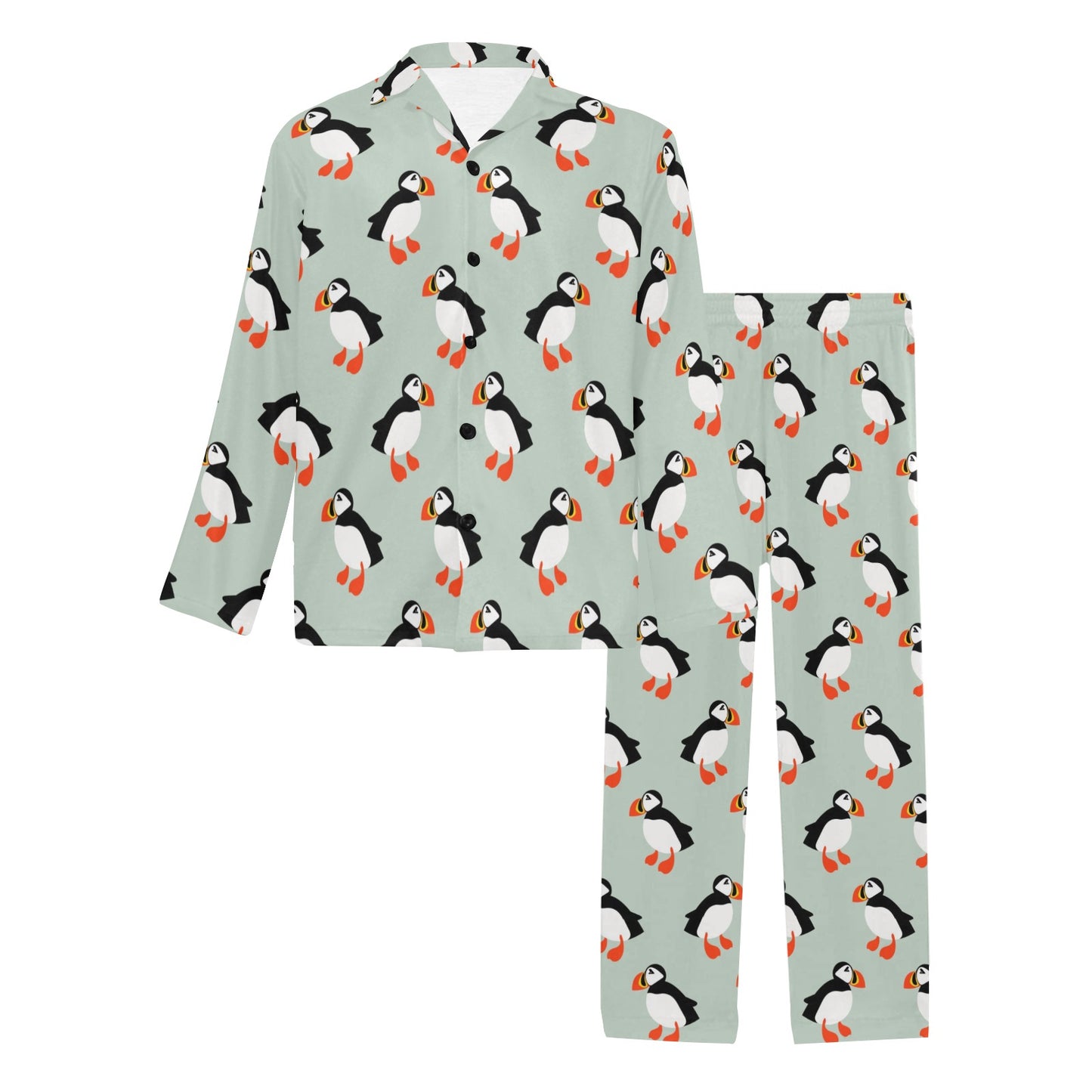 Puffin Pattern Print Design A03 Men's Long Pajama Set