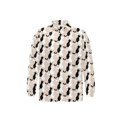Cat Pattern Print Design 04 Long Sleeve Polo Shirt For Men's
