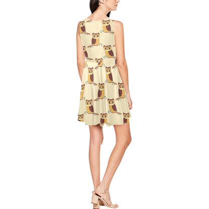 Owl Pattern Print Design A07 Sleeveless Dress