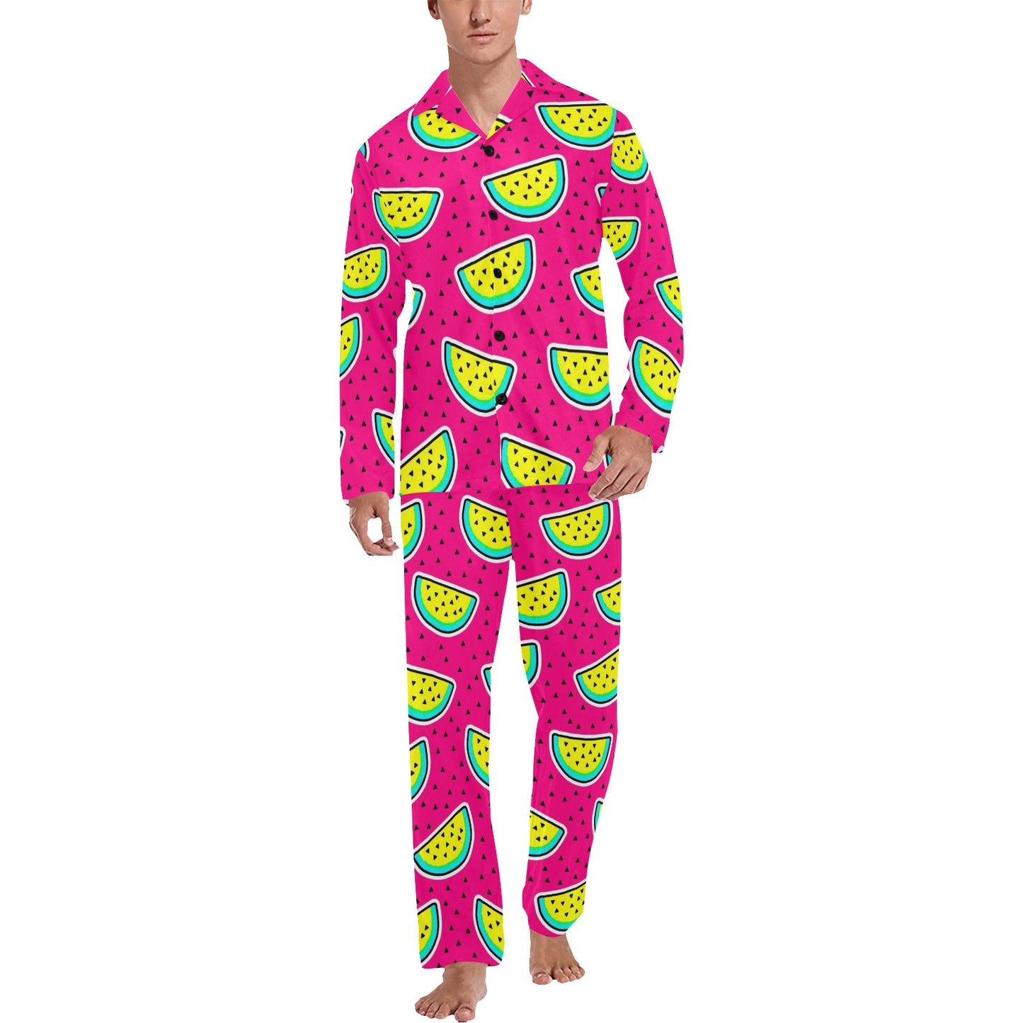Watermelon Pattern Print Design WM04 Men's Long Pajama Set