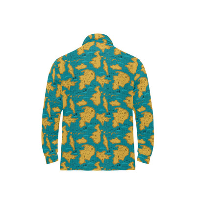 World Map Print Design LKS301 Long Sleeve Polo Shirt For Men's