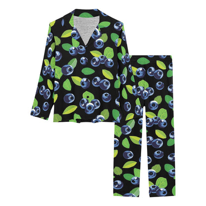 Blueberry Pattern Print Design BB03 Women's Long Pajama Set