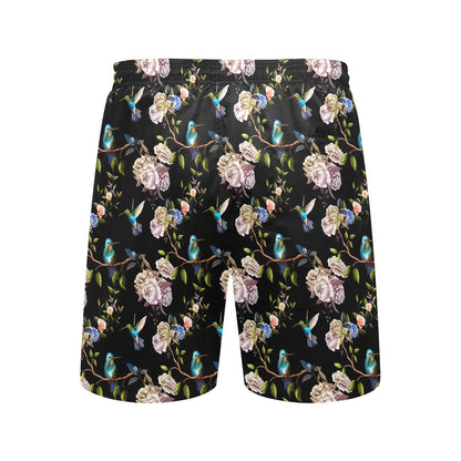 Hummingbird Flower Themed Print Men's Swim Trunks Beach Shorts