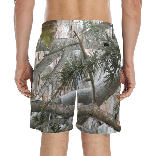 Camo Realistic Tree Forest Pattern Men's Swim Trunks Beach Shorts