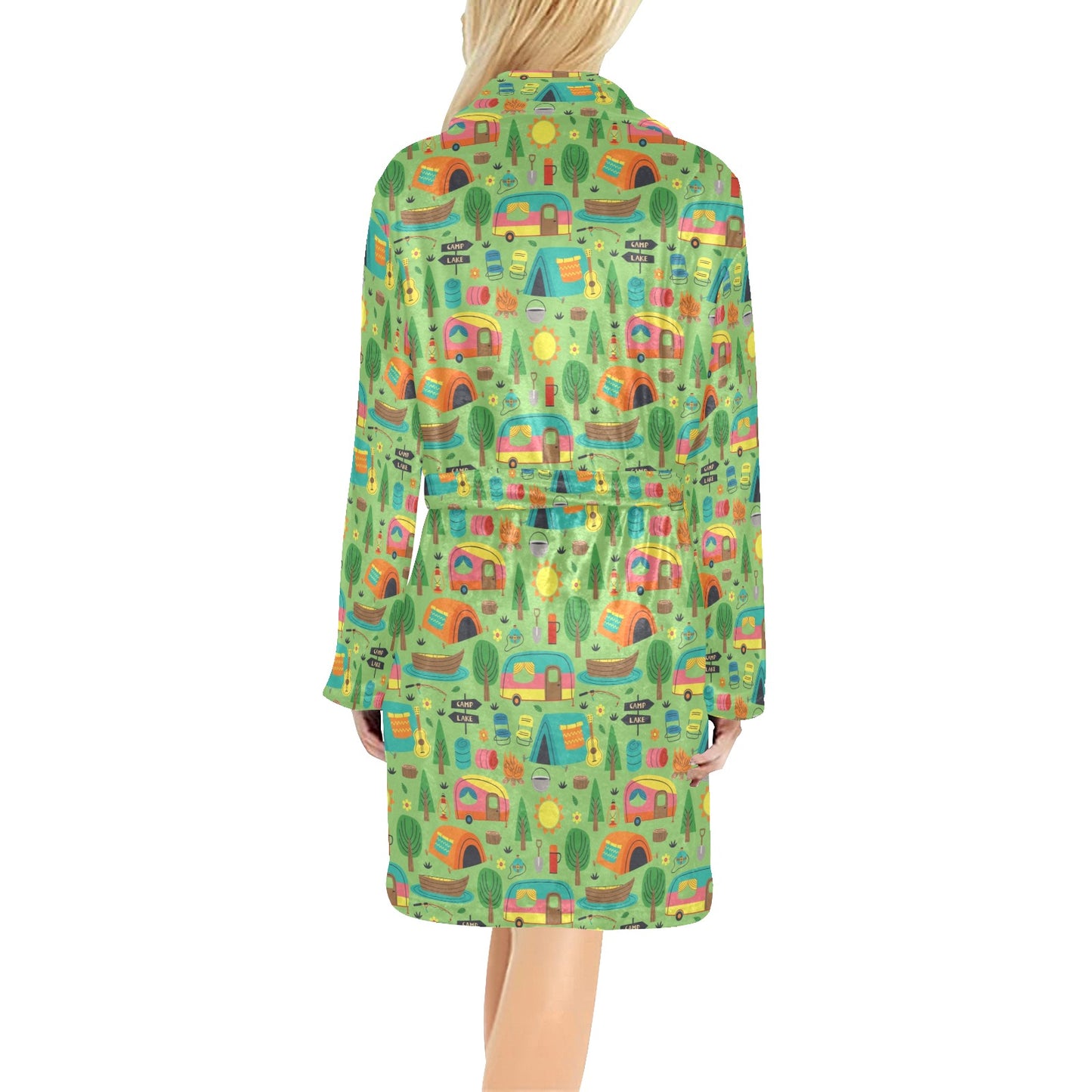 Camping Camper Pattern Print Design 04 Women's Fleece Robe