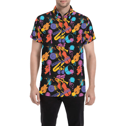 Saxophone Print Design LKS406 Men Short Sleeve Button Up Shirt