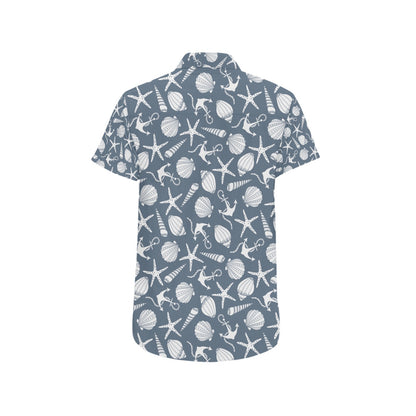Seashell Print Design LKS306 Men Short Sleeve Button Up Shirt