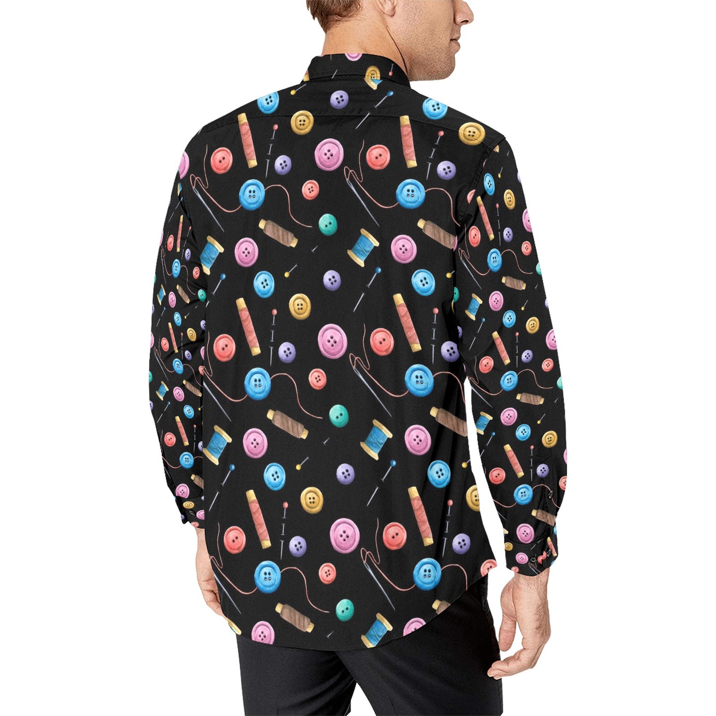 Sewing Print Design LKS309 Men's Long Sleeve Dress Shirt