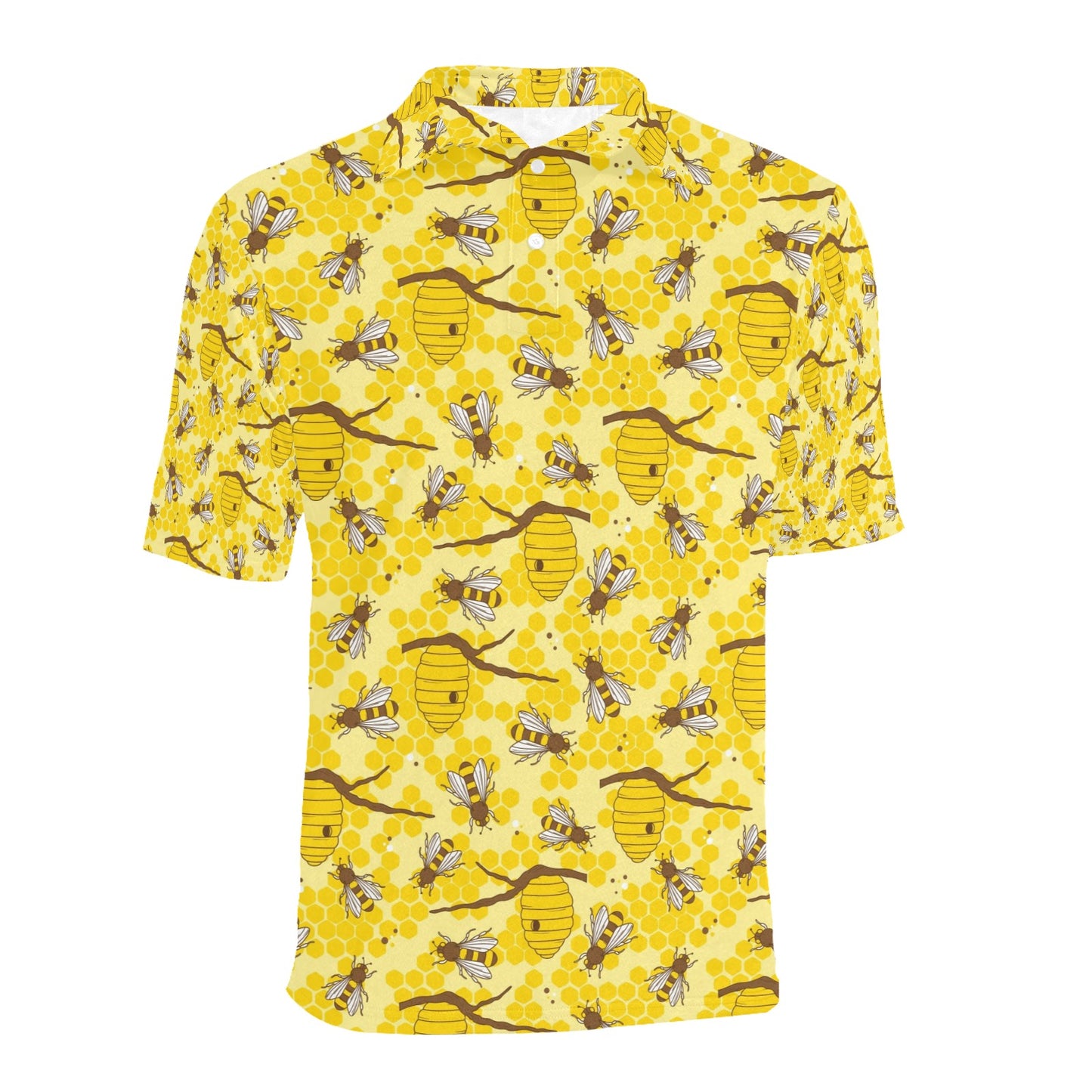 Bee With Honeycomb Print Design LKS302 Men Polo Shirt