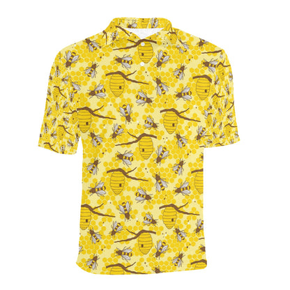 Bee With Honeycomb Print Design LKS302 Men Polo Shirt