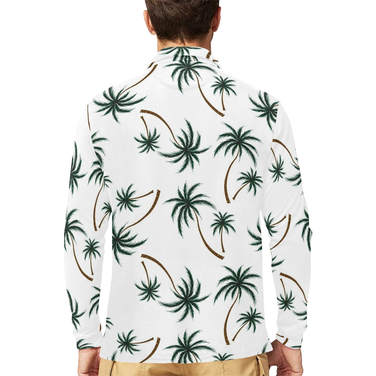 Palm Tree Pattern Print Design PT07 Long Sleeve Polo Shirt For Men's