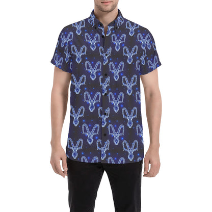 Goat Print Design LKS401 Men Short Sleeve Button Up Shirt