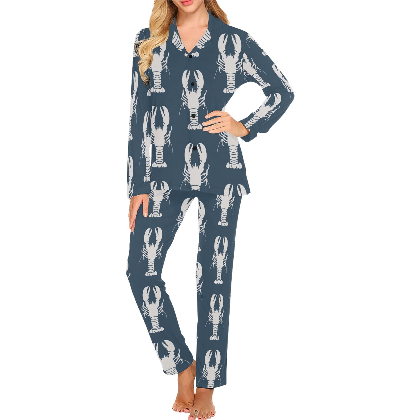Lobster Pattern Print Design 02 Women's Long Pajama Set