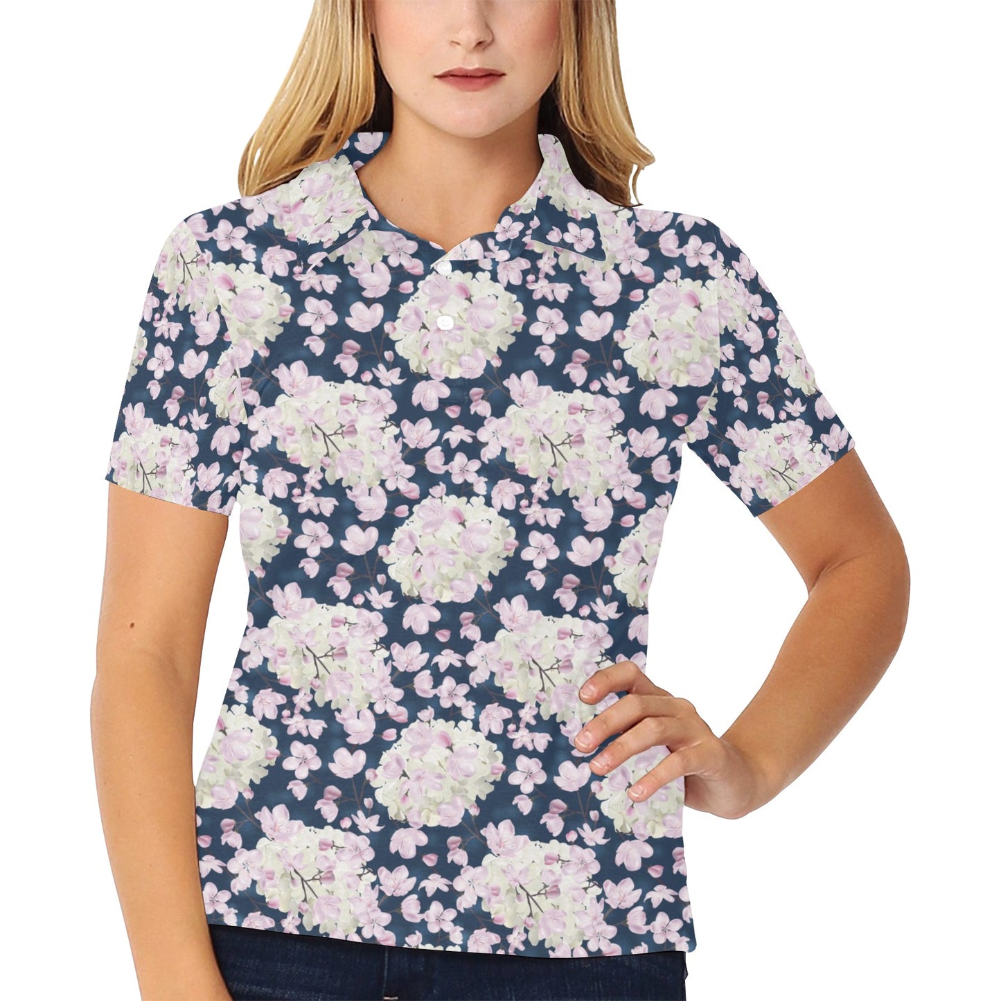 Sakura Print Design LKS305 Women's Polo Shirt