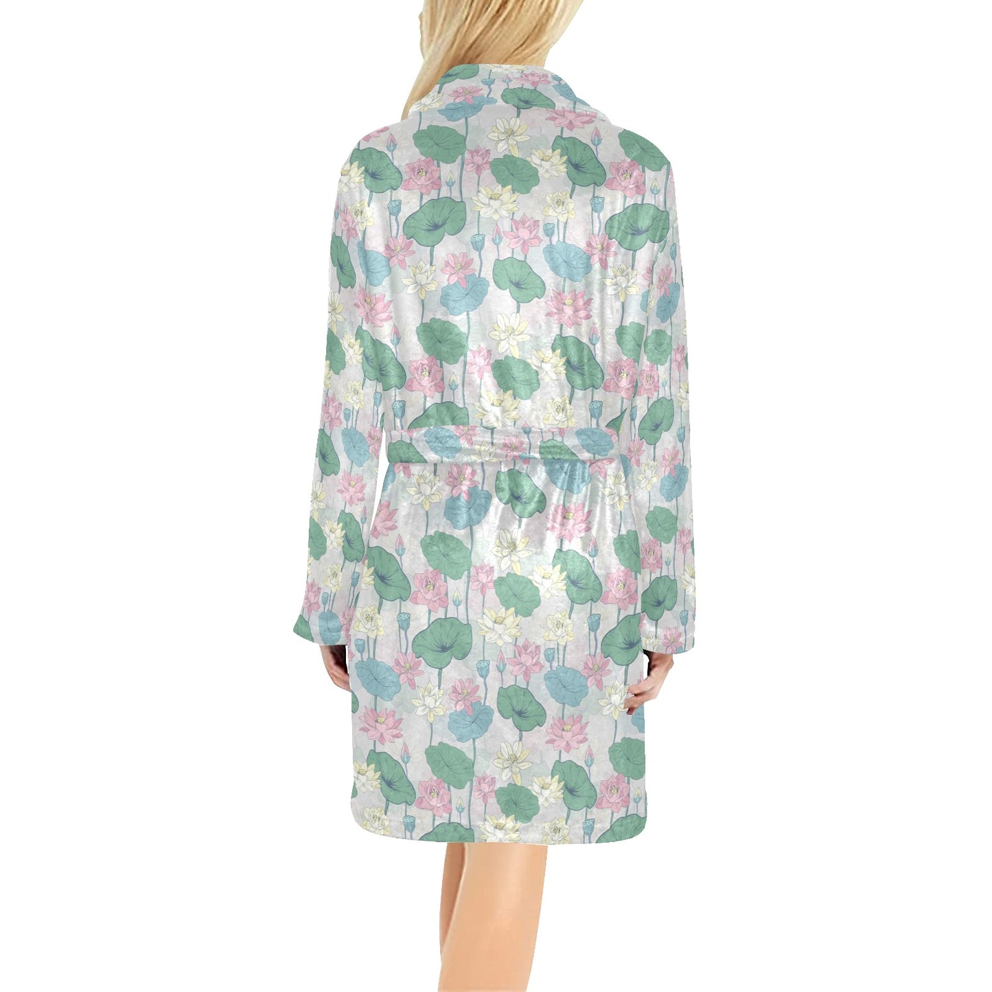 Water Lily Print Design LKS305 Women's Fleece Robe