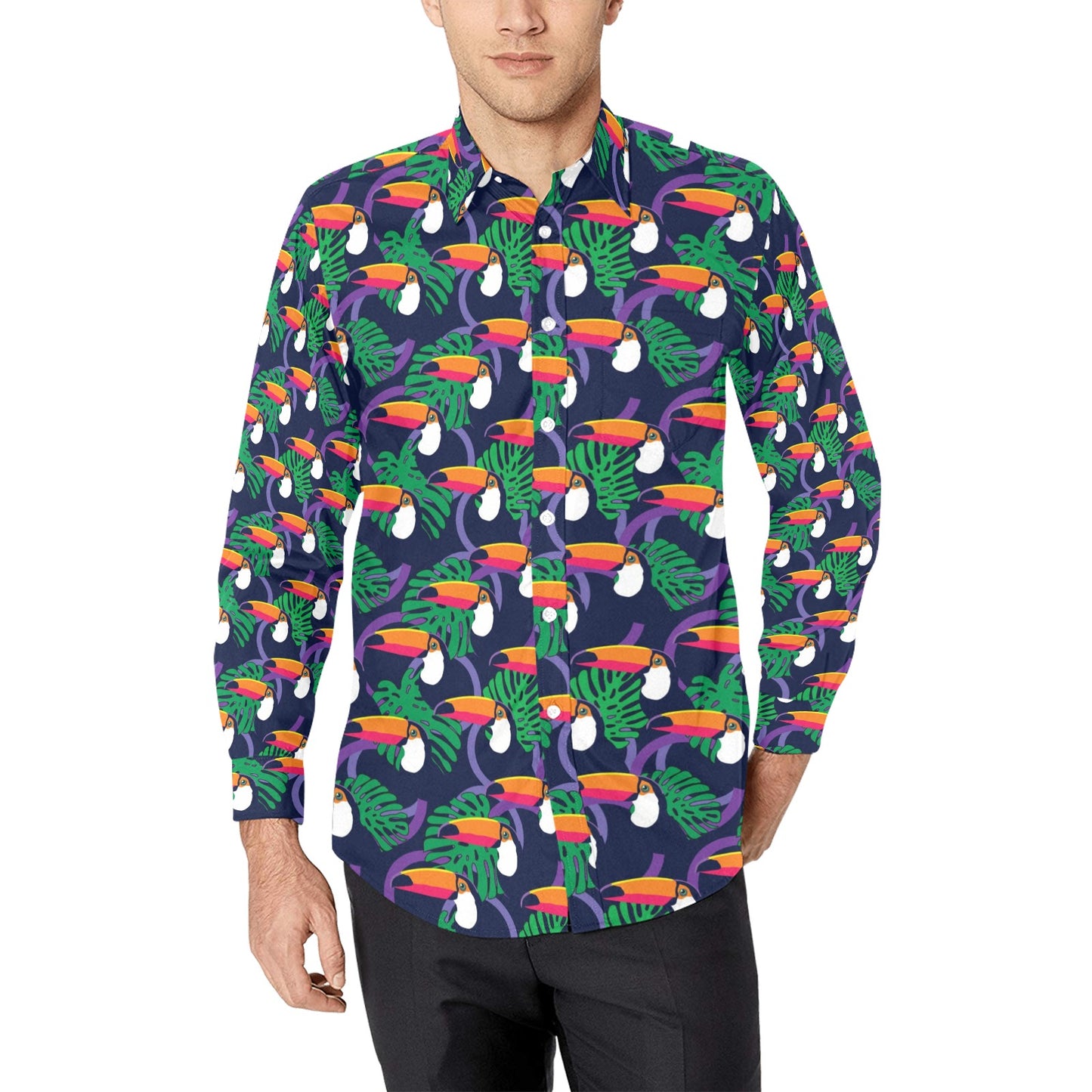 Toucan Print Design LKS302 Men's Long Sleeve Dress Shirt