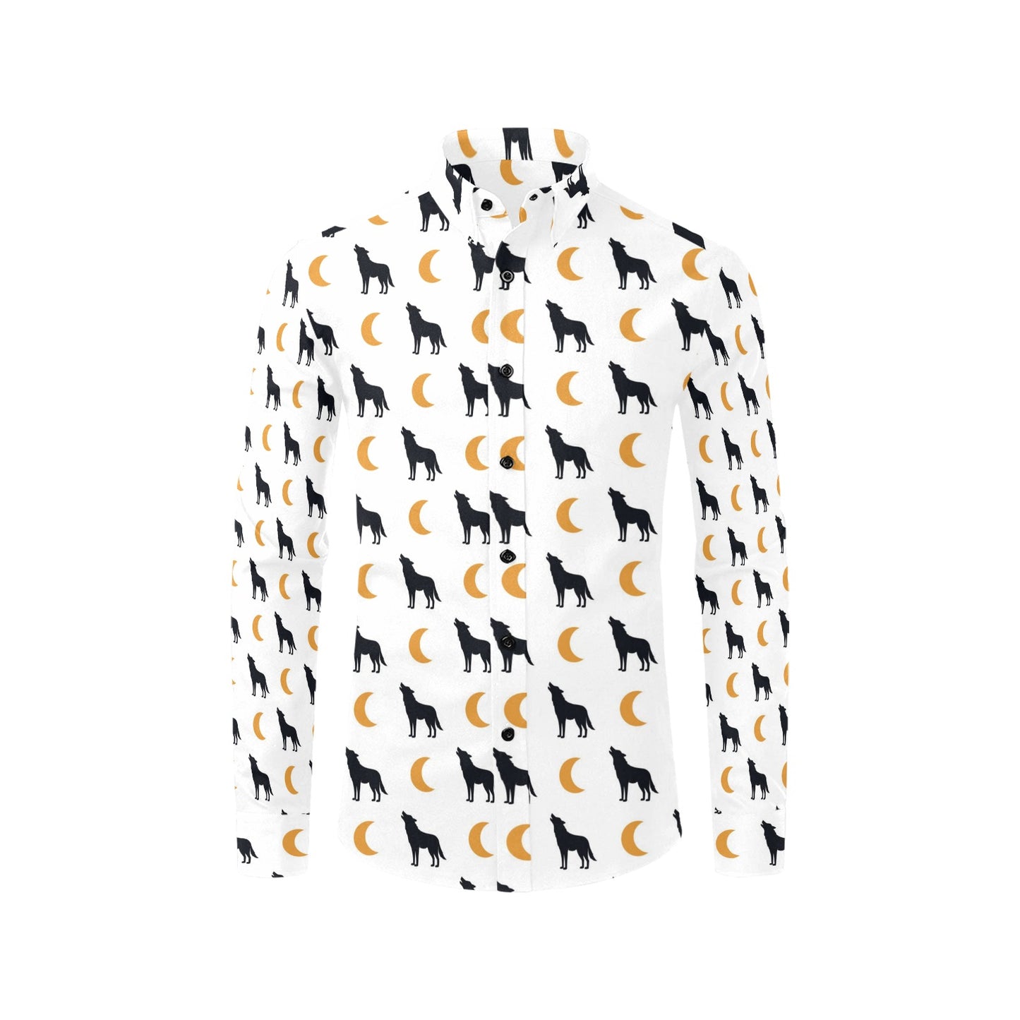 Wolf Moon Print Design LKS302 Men's Long Sleeve Dress Shirt