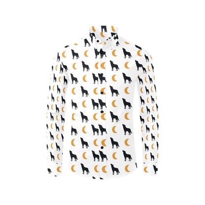 Wolf Moon Print Design LKS302 Men's Long Sleeve Dress Shirt