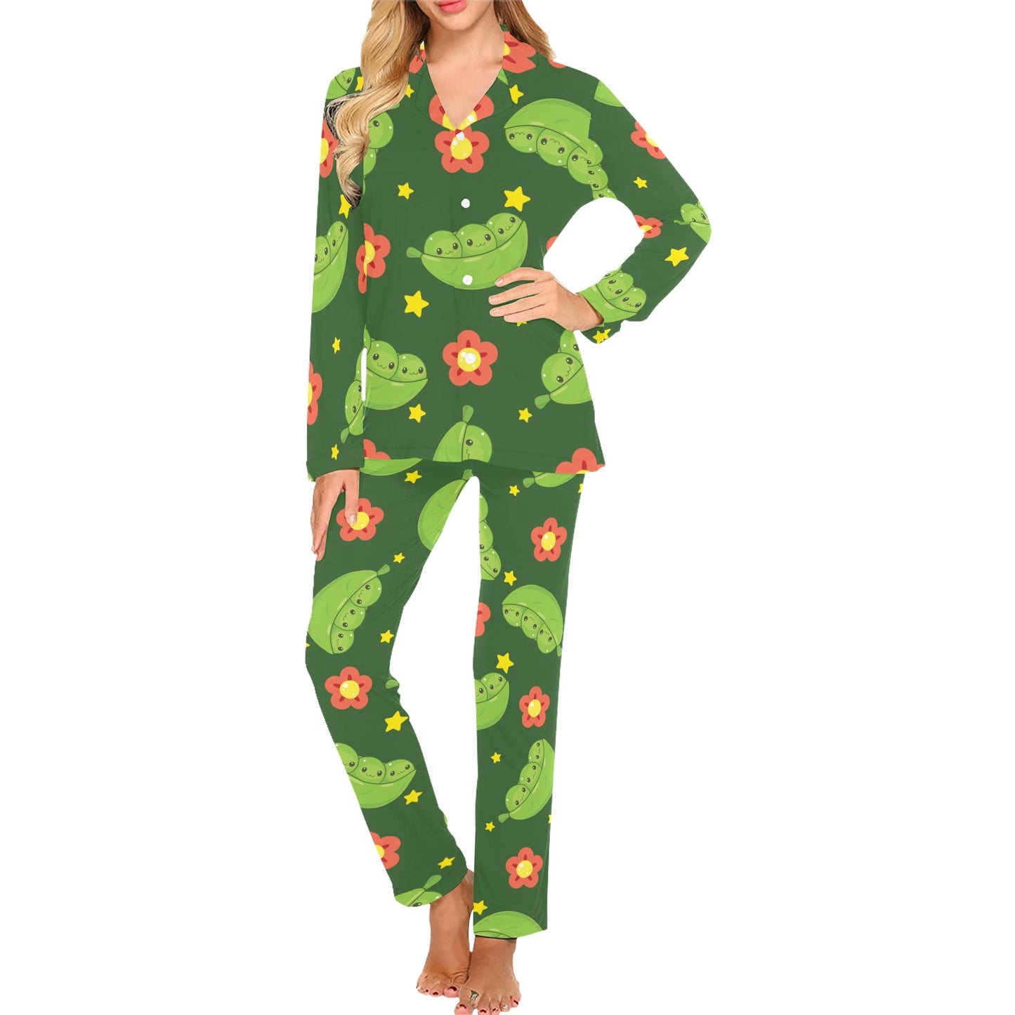 Peas Pattern Print Design A01 Women's Long Pajama Set