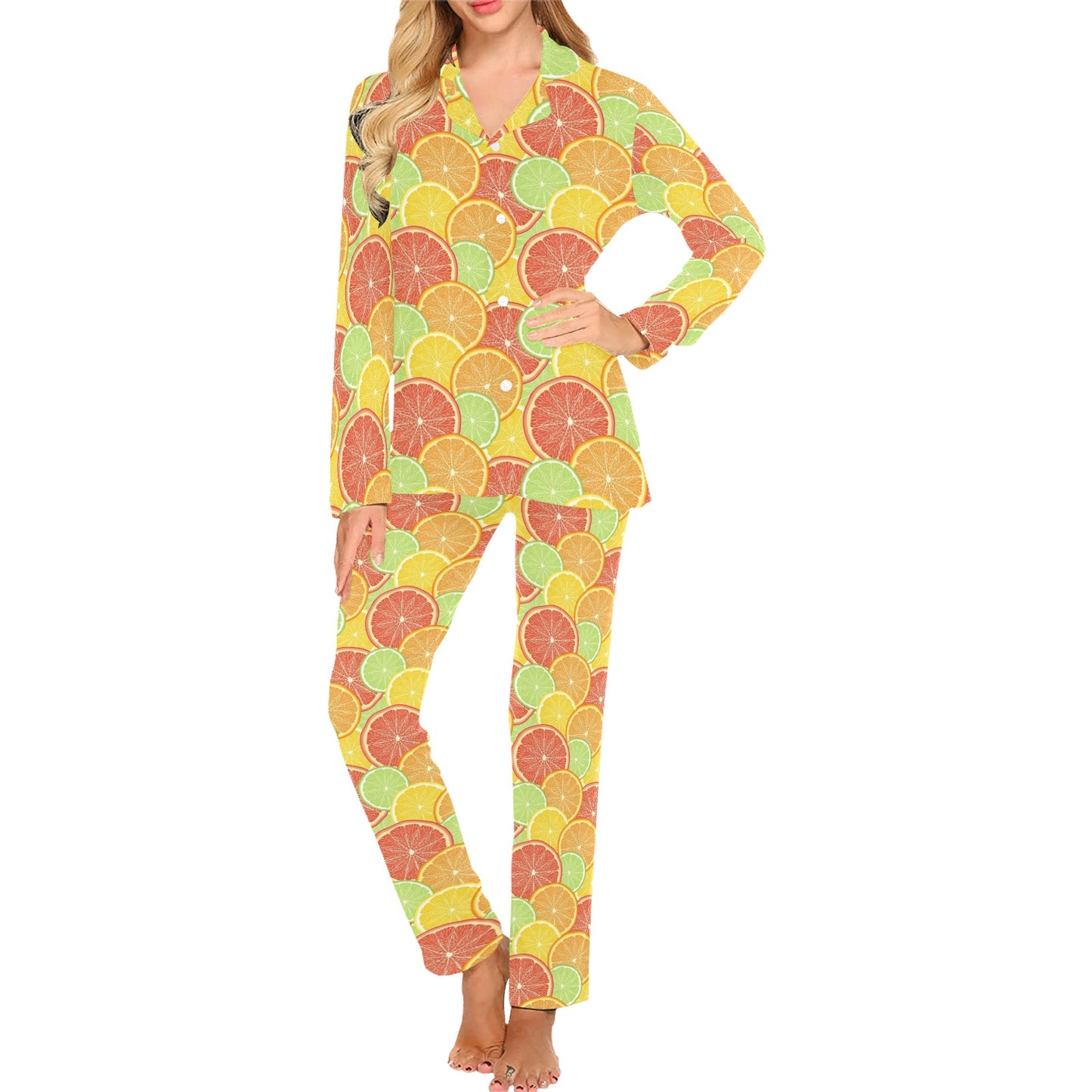 Grapefruit Pattern Print Design GF01 Women's Long Pajama Set
