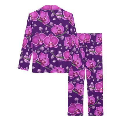 Orchid Pattern Print Design A03 Women's Long Pajama Set