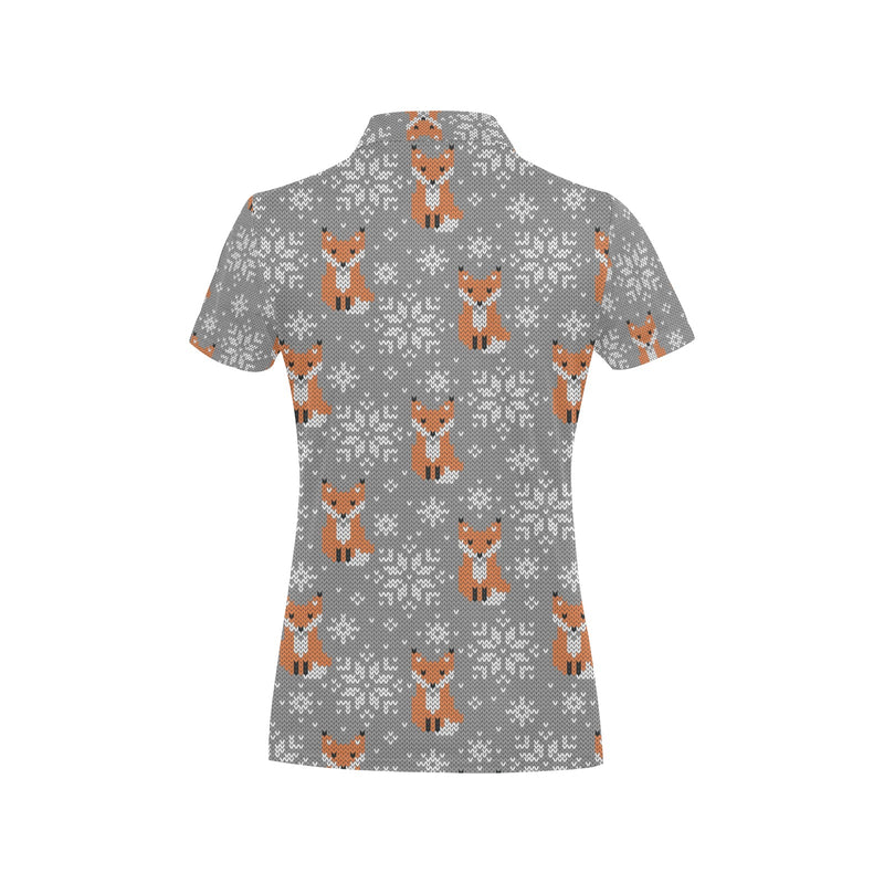 Knit Red Fox Pattern Print Design 02 Women's Polo Shirt