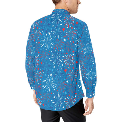 Firework Celebration Print Design LKS304 Men's Long Sleeve Dress Shirt