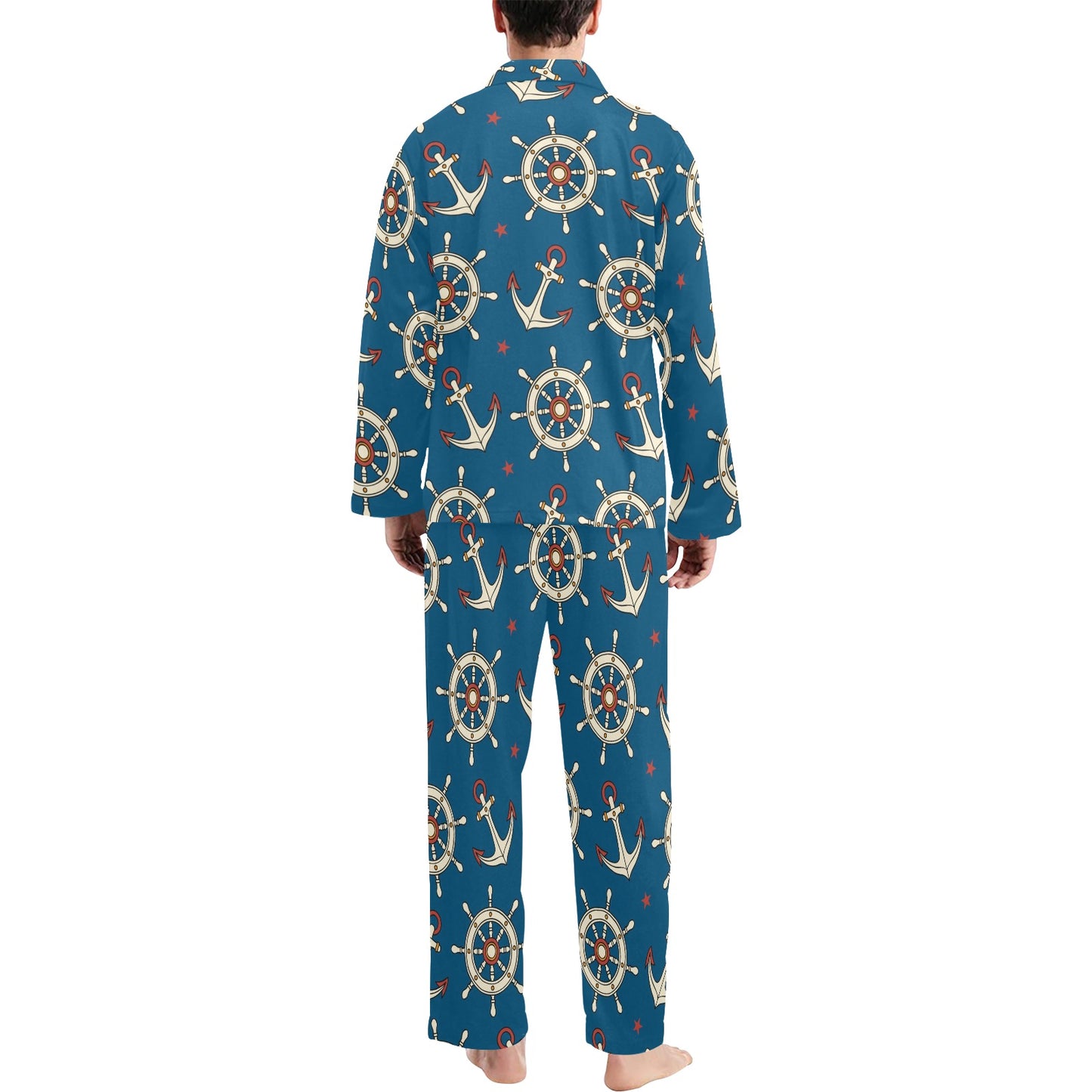 Anchor Pattern Print Design 02 Men's Long Pajama Set