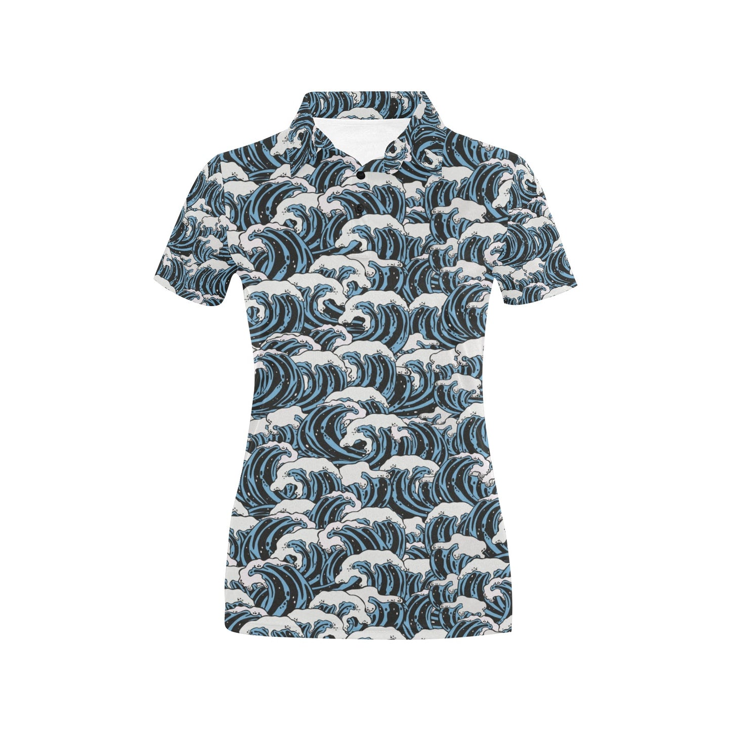 Surf Wave Pattern Print Women's Polo Shirt