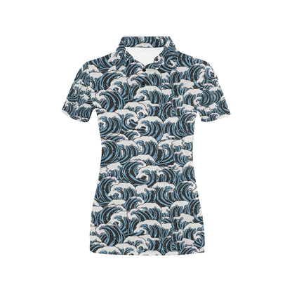 Surf Wave Pattern Print Women's Polo Shirt