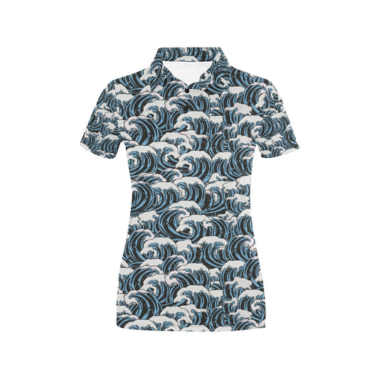 Surf Wave Pattern Print Women's Polo Shirt