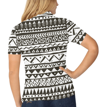 Hand draw Tribal Aztec Women's Polo Shirt