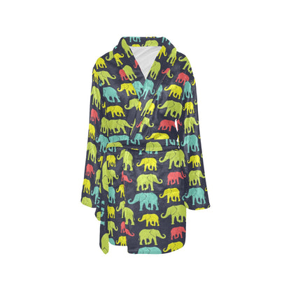 Elephant Neon Color Print Pattern Women's Fleece Robe