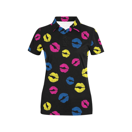 Lip Neon Color Pattern Print Design 01 Women's Polo Shirt