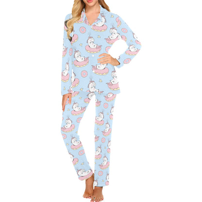 Donut Unicorn Pattern Print Design DN014 Women's Long Pajama Set